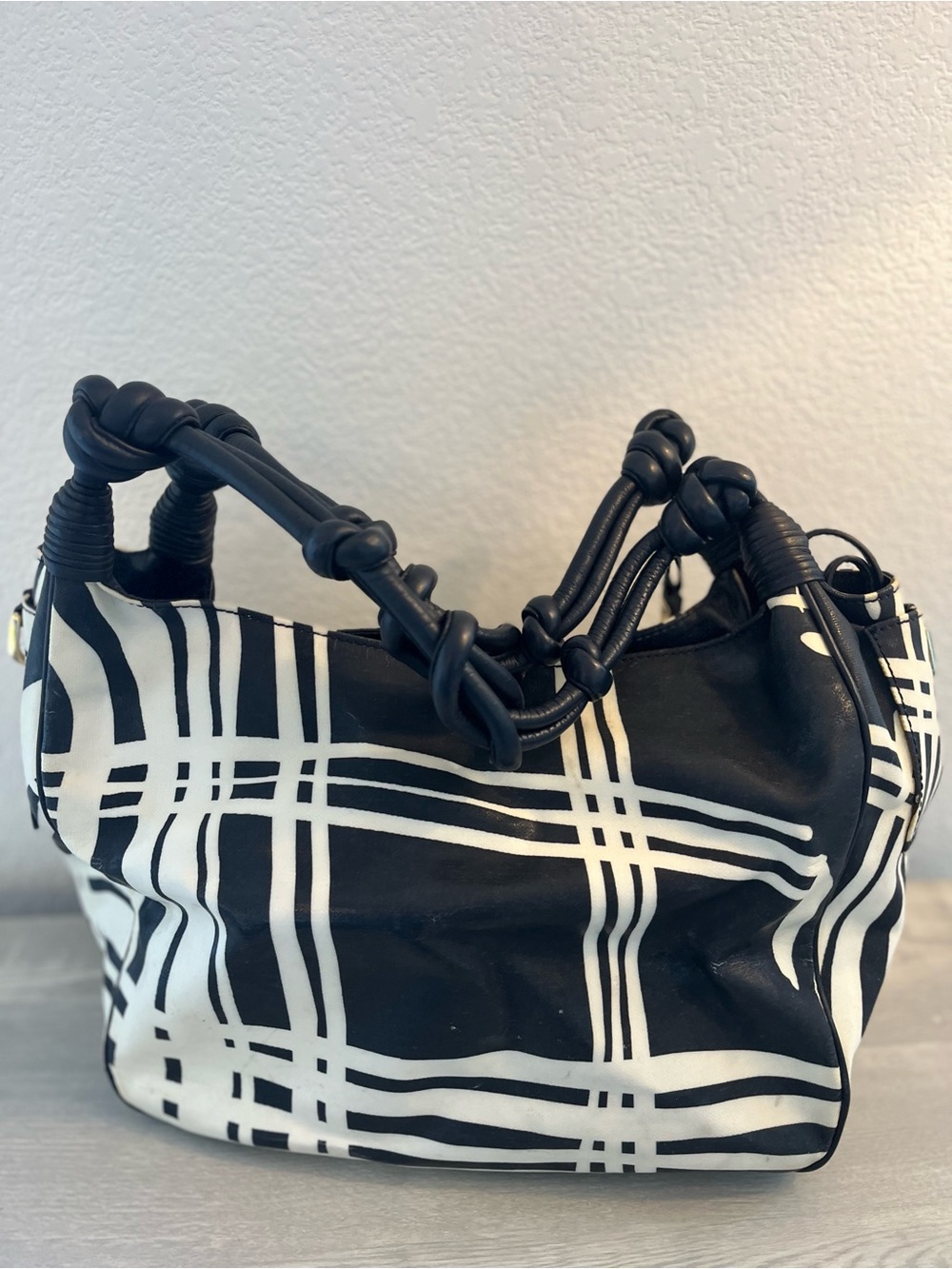 Escada Navy and White Knot-Handle Women's Bag